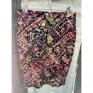 LuLaRoe Womens Skirt Size L Multicolor Floral‎ Abstract Pencil Stretchy Chic